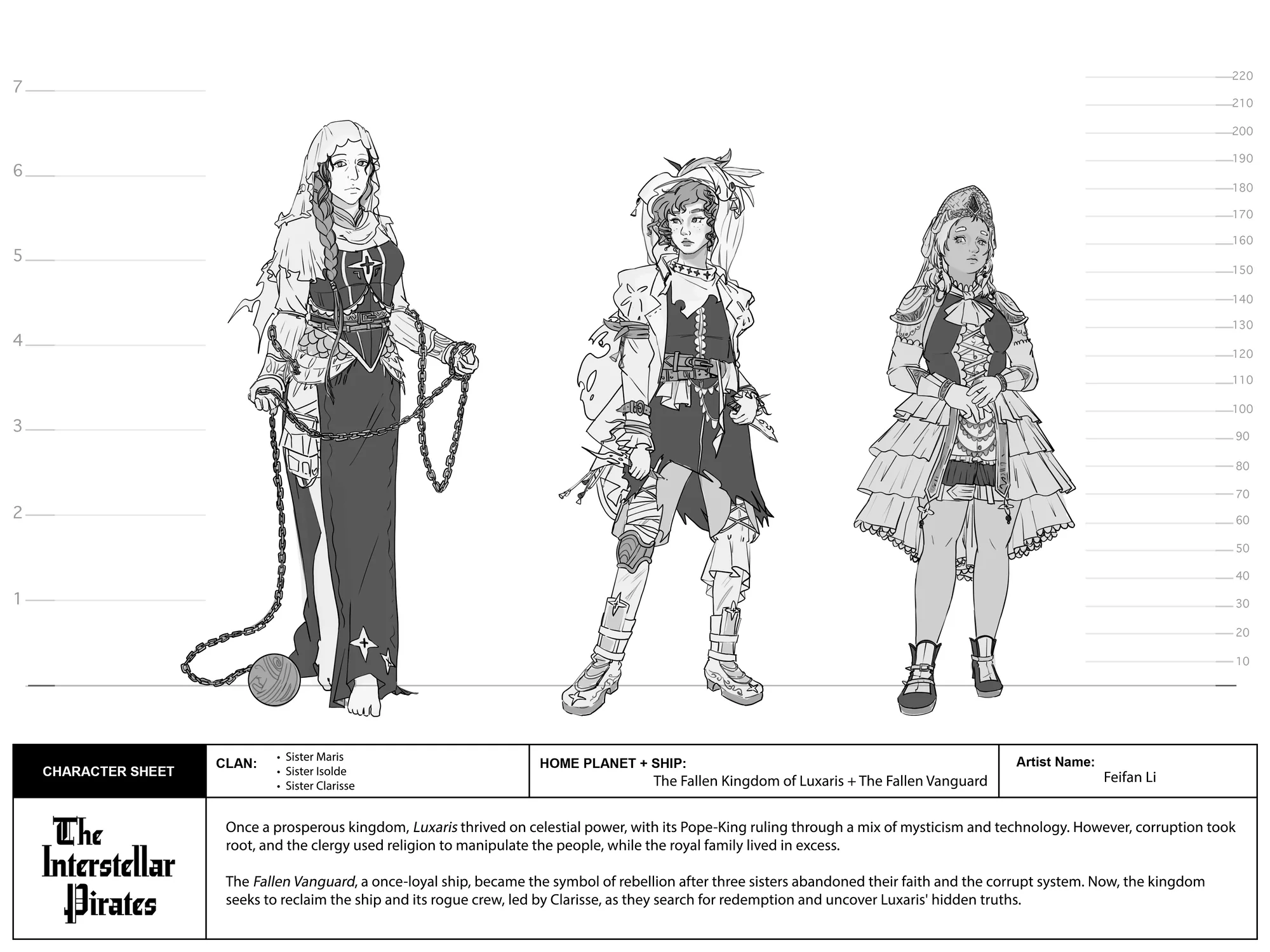 The Interstellar Pirates crew — three silhouettes, three personalities, one dynamic.